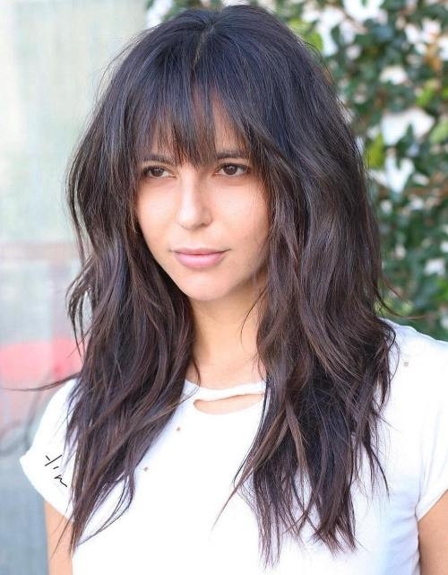 Long Dark Brown Shag with Textured Bangs