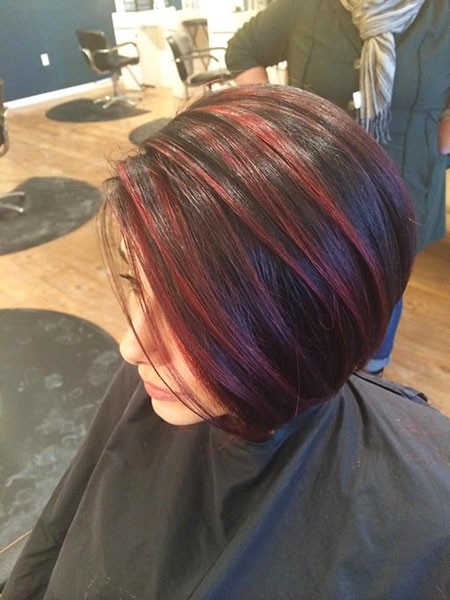 Red Highlights on Dark Short Hair