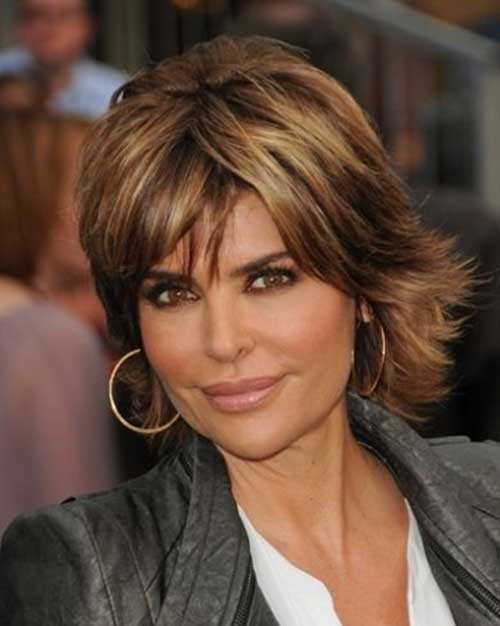 Lisa Rinna Striking Short Layered Brunette Hairstyle with Bangs
