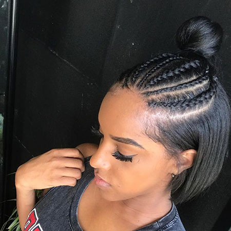 Straight Hair with Braids Black Girl